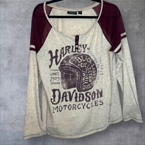 Harley-Davidson Cream and Red Raglan Long Sleeve Tee